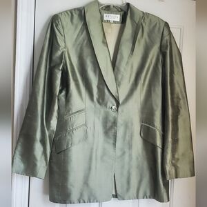Vintage RENLYN NY 100% Silk Sage Green Oversized Blazer Jacket Size 12